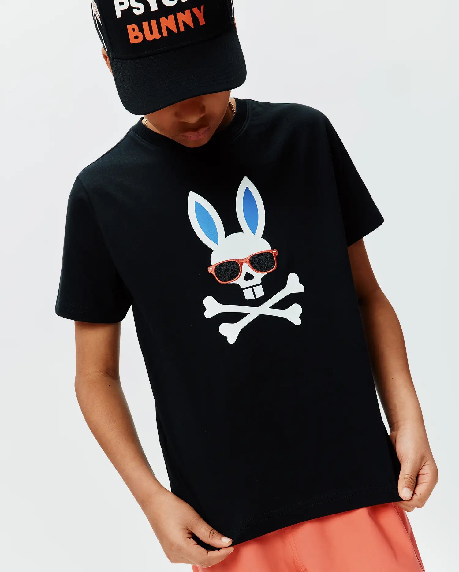 Psycho Bunny Kids Tees Sunny Graphic Tee maglietta nera, cotone Pima