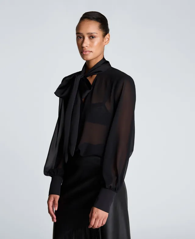Kenneth Cole Reaction Clothing Tie Neck Blouse camicetta nera XS-XL in chiffon
