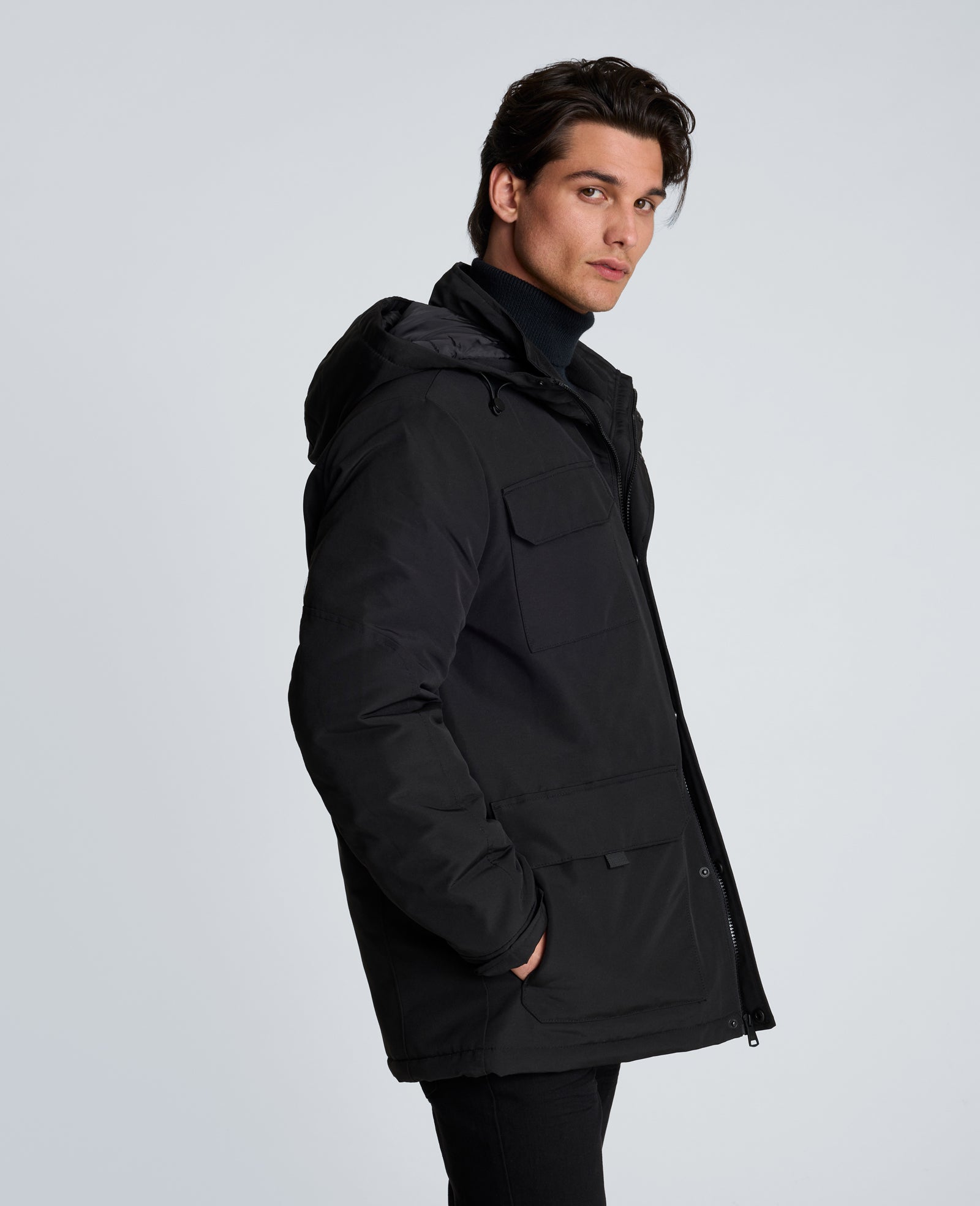 Kenneth Cole Reaction Clothing Oxford Patch Pocket Parka nera, imbottita