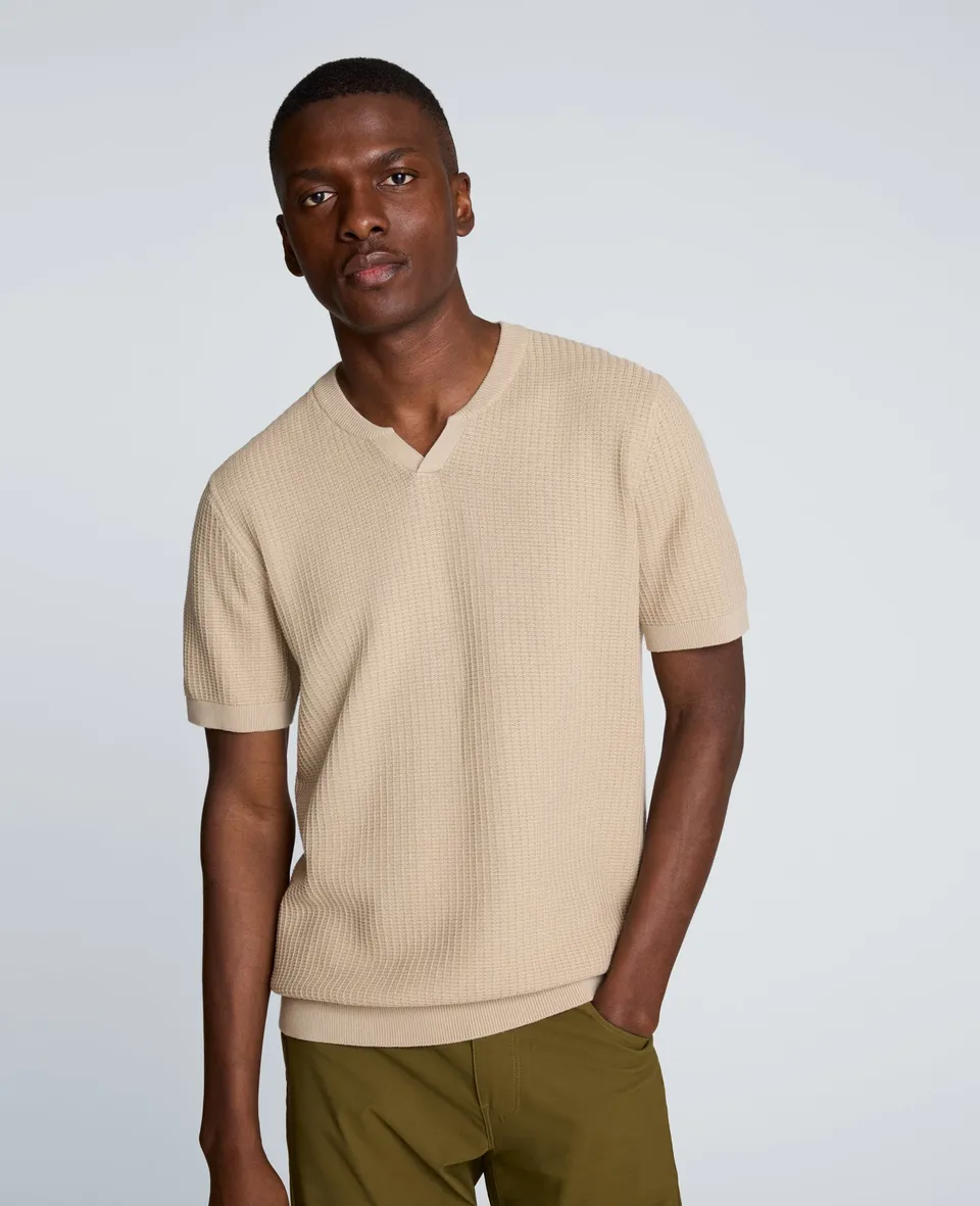 Kenneth Cole Reaction Clothing Johnny Collar Henley Sweater maglia beige waffle