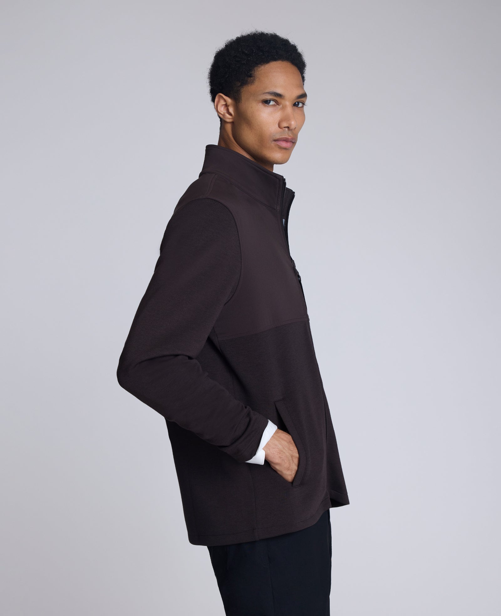 Kenneth Cole Reaction Clothing Mock Neck Full Zip Jacket giacca marrone collo alto