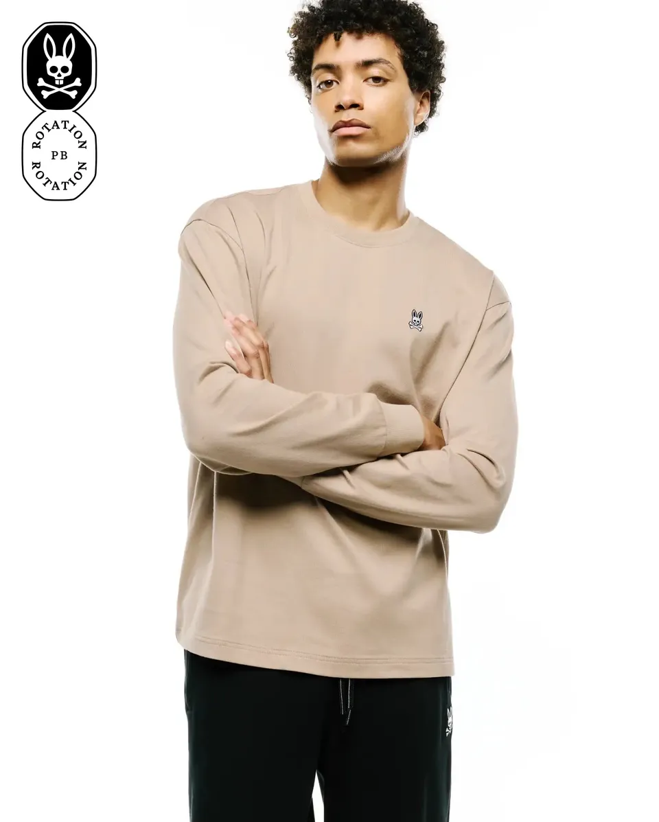 Psycho Bunny Men's Tees Norman Long Sleeve Relaxed Fit Tee MT0200374 maglia beige manica lunga