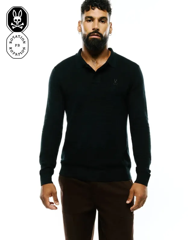 Psycho Bunny Men's Polos Men's Leroy Long Sleeve Knit Polo polo nera maglia