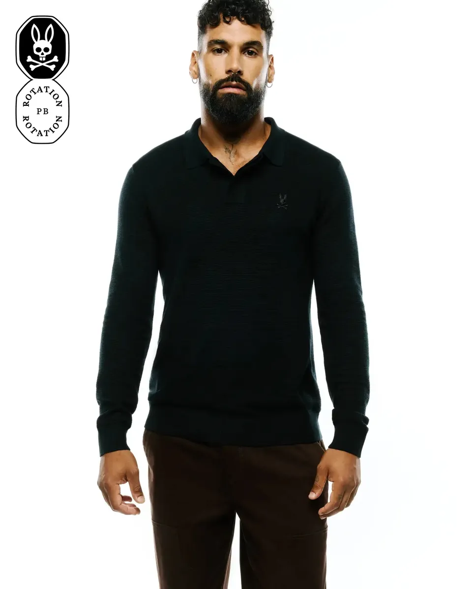 Psycho Bunny Men's Polos Men's Leroy Long Sleeve Knit Polo polo nera maglia