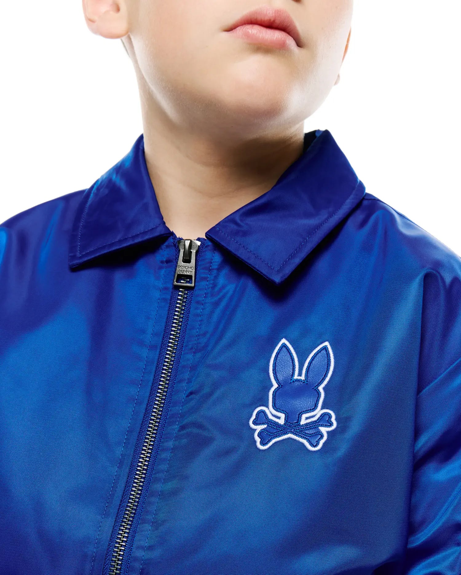 Psycho Bunny Kids Outerwear Nathaniel Satin Coach Jacket giacca blu satinata