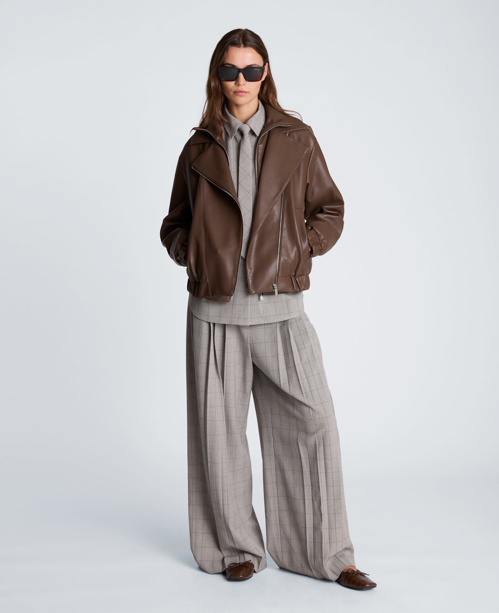 Kenneth Cole Reaction Clothing Asymmetrical Zip Faux Leather Jacket giacca ecopelle caffè