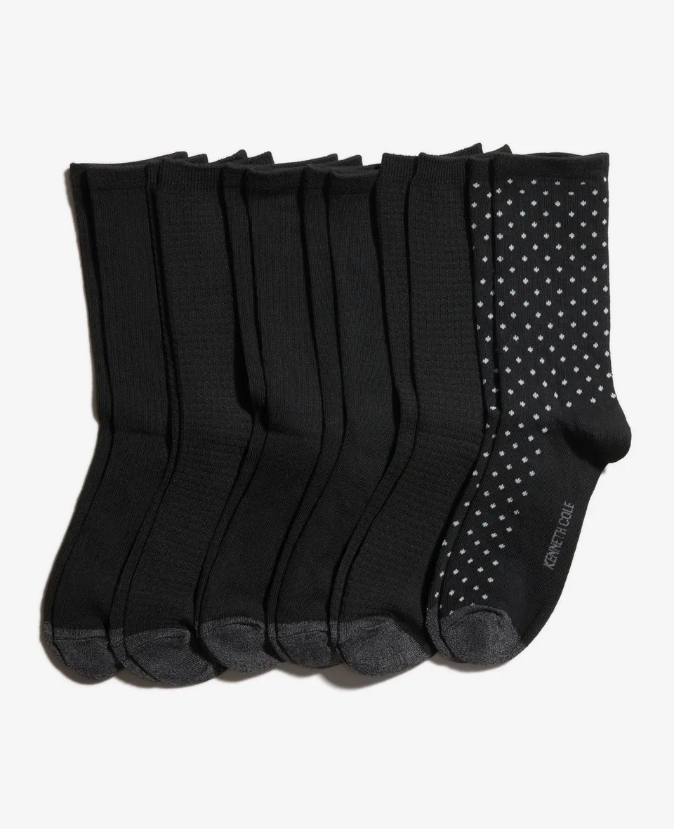 Kenneth Cole Reaction Clothing Tiny Dot Crew Socks calze nere 6 paia supporto arco
