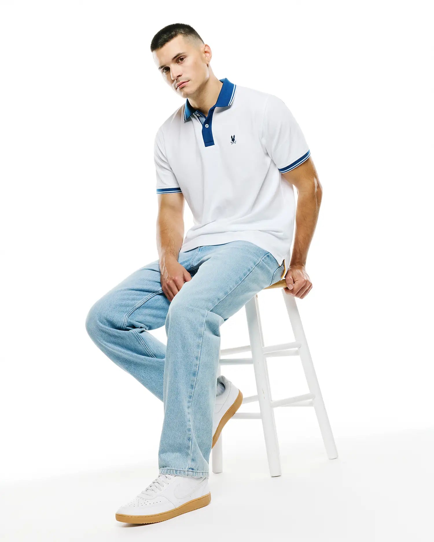 Psycho Bunny Men's Polos Stan Pima Piqué Polo polo bianca