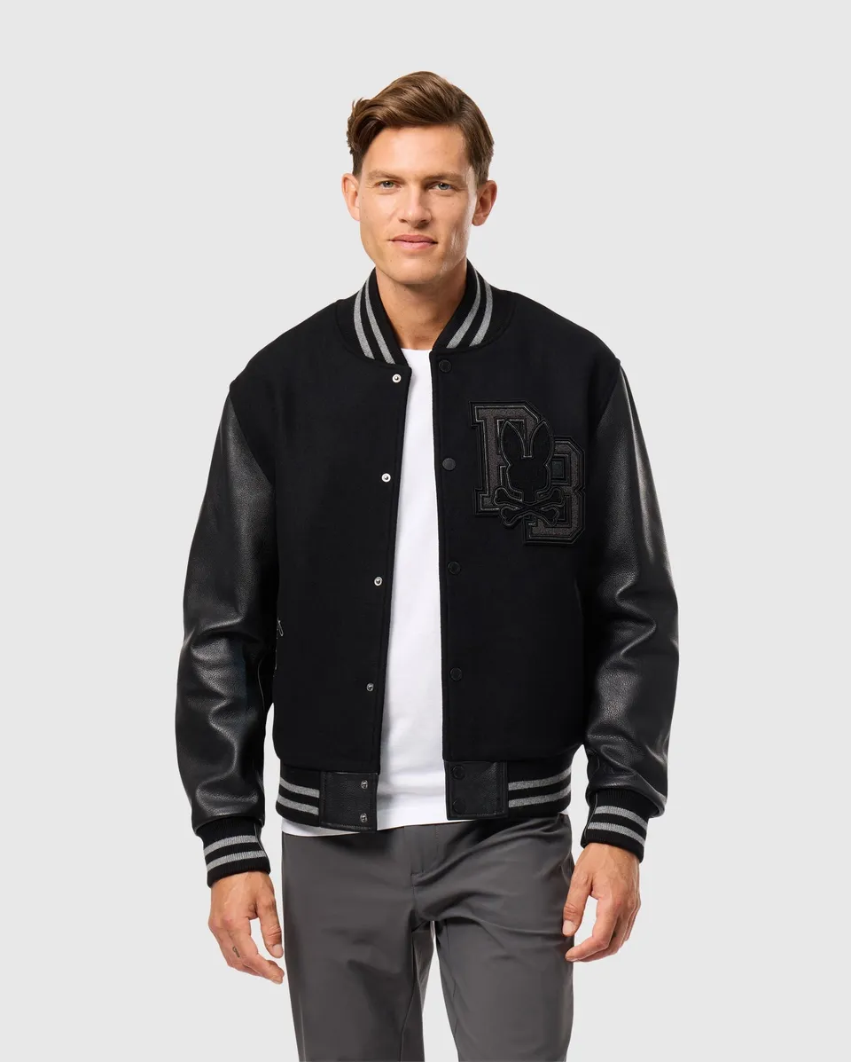 Psycho Bunny Jackets MENS BRAYDEN WOOL LEATHER VARSITY BOMBER giacca nera