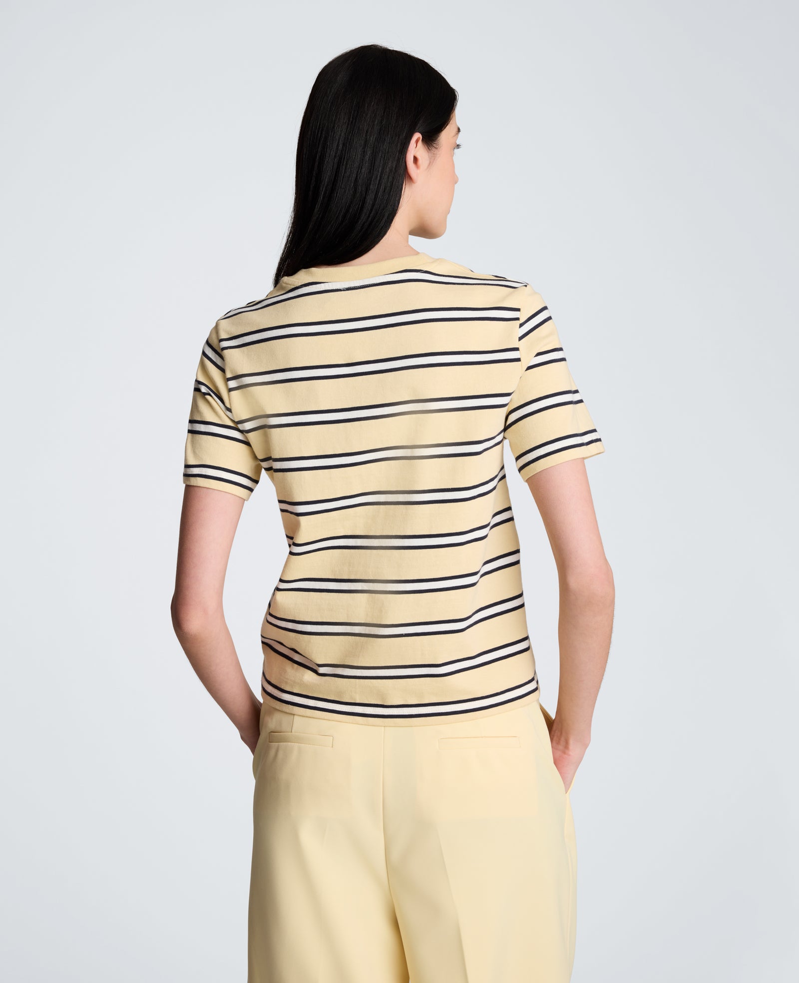 Kenneth Cole Reaction Clothing Crewneck Stripe Tee t-shirt righe giallo pastello