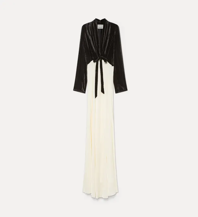 Forte abiti Velvet and Cupro Dress with Lace black abito lungo