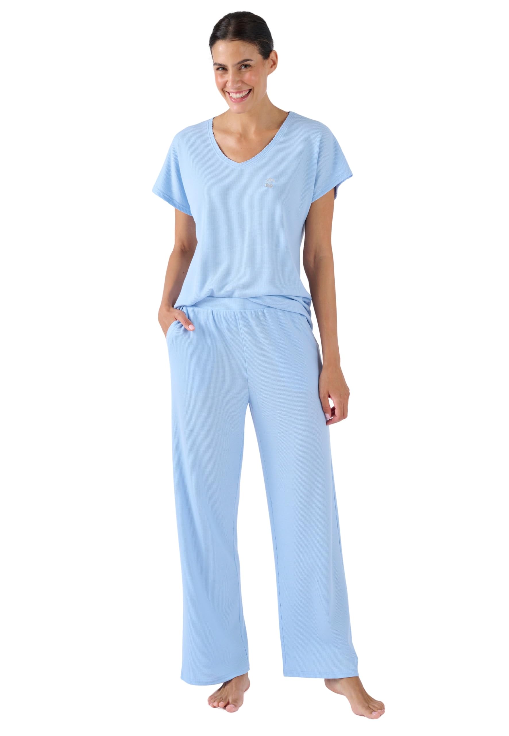 Damart Homewear Pigiama 7/8 in maglia goffrata Blu XS estivo
