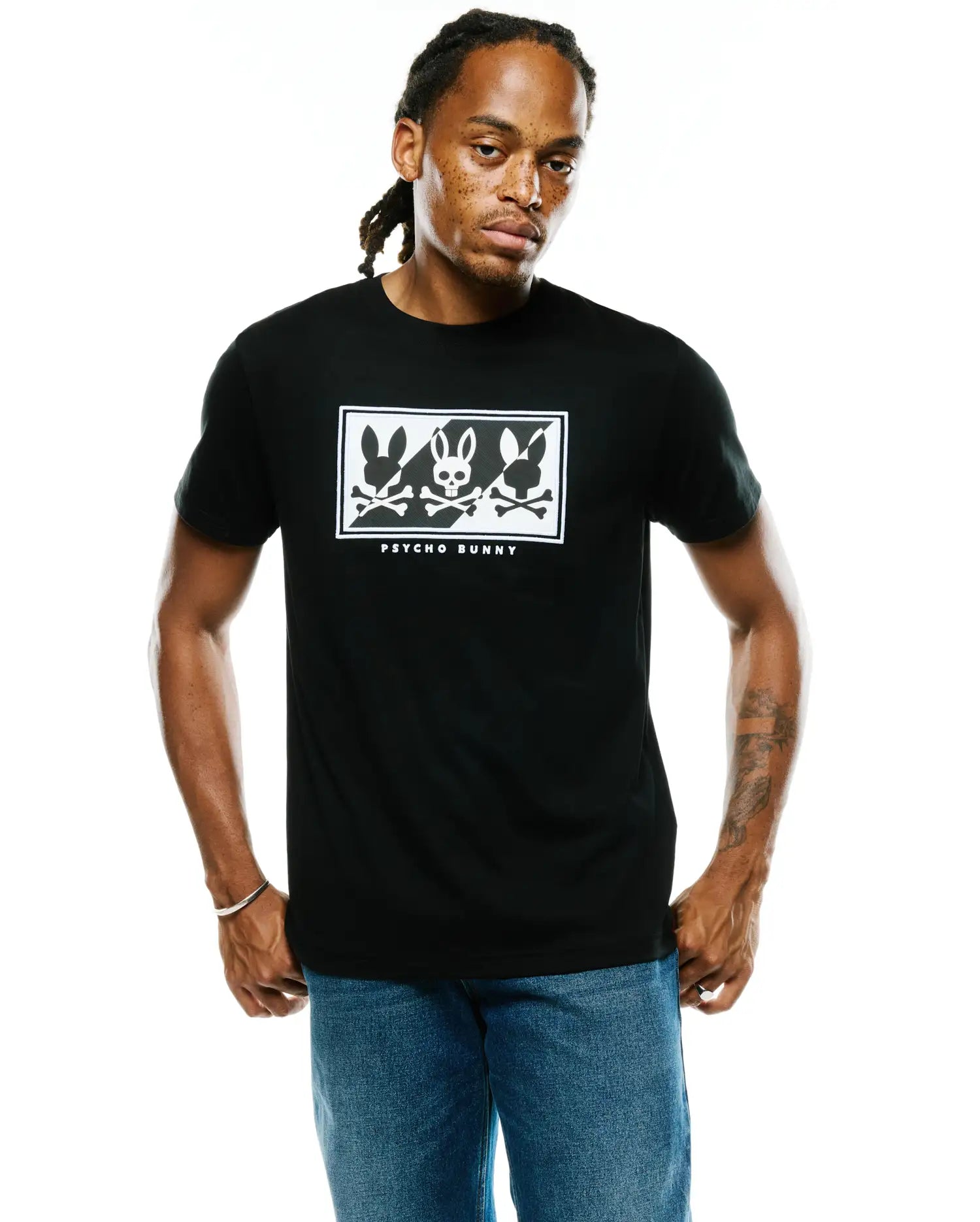 Psycho Bunny Men's Tees Men's Desmond Graphic Tee t-shirt nera cotone Pima