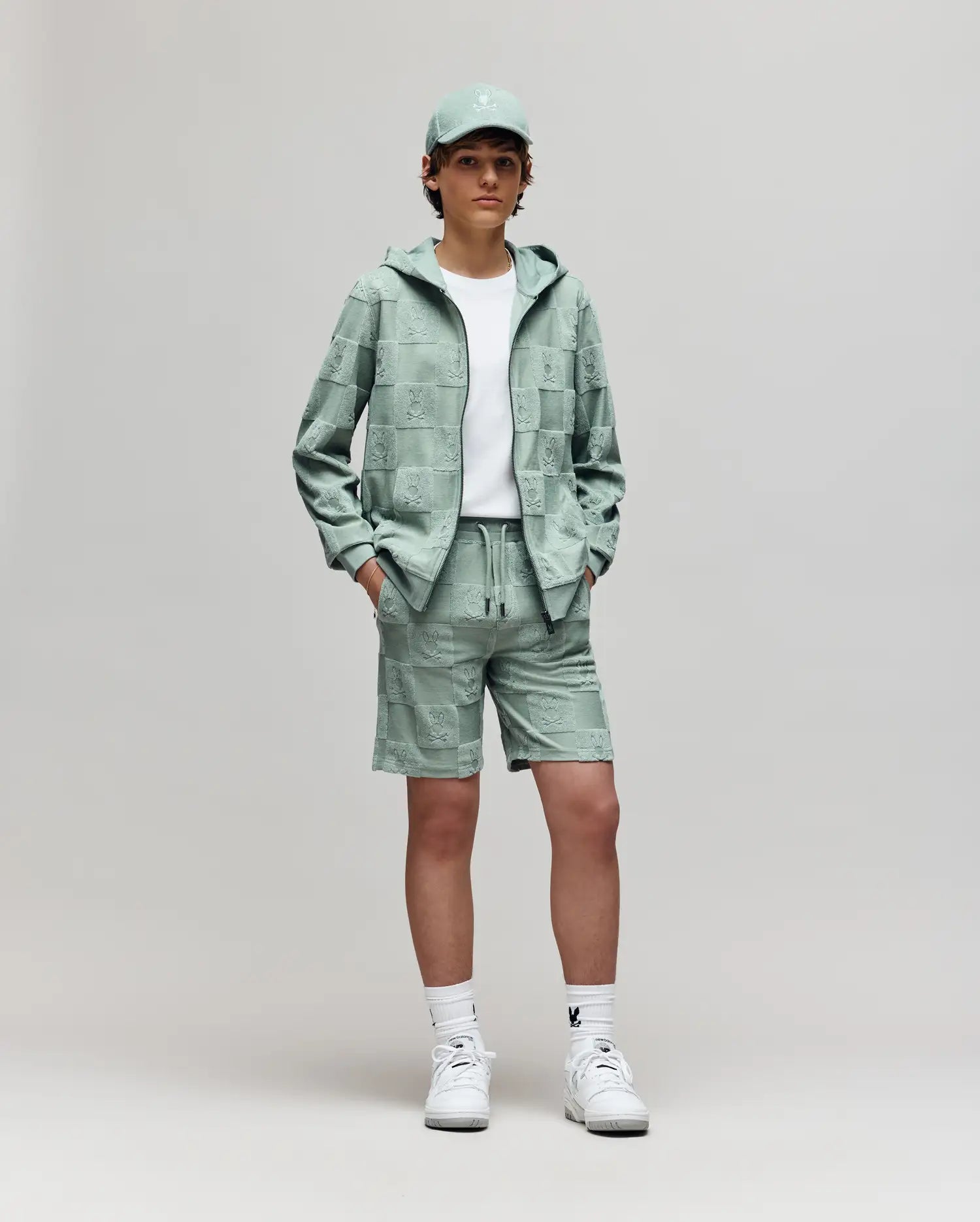 Psycho Bunny Kids Bottoms Kids Kelvin Towel Terry Sweatshort 3 1/2"- 7 1/4" KB0900002 shorts 335 Iceberg Green in spugna