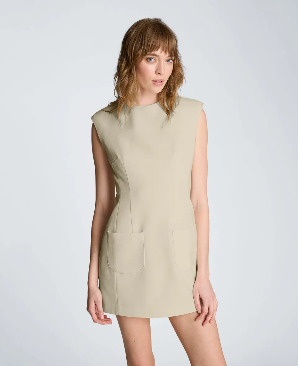 Kenneth Cole Reaction Clothing Sleeveless Suit Mini Dress abito Eggshell
