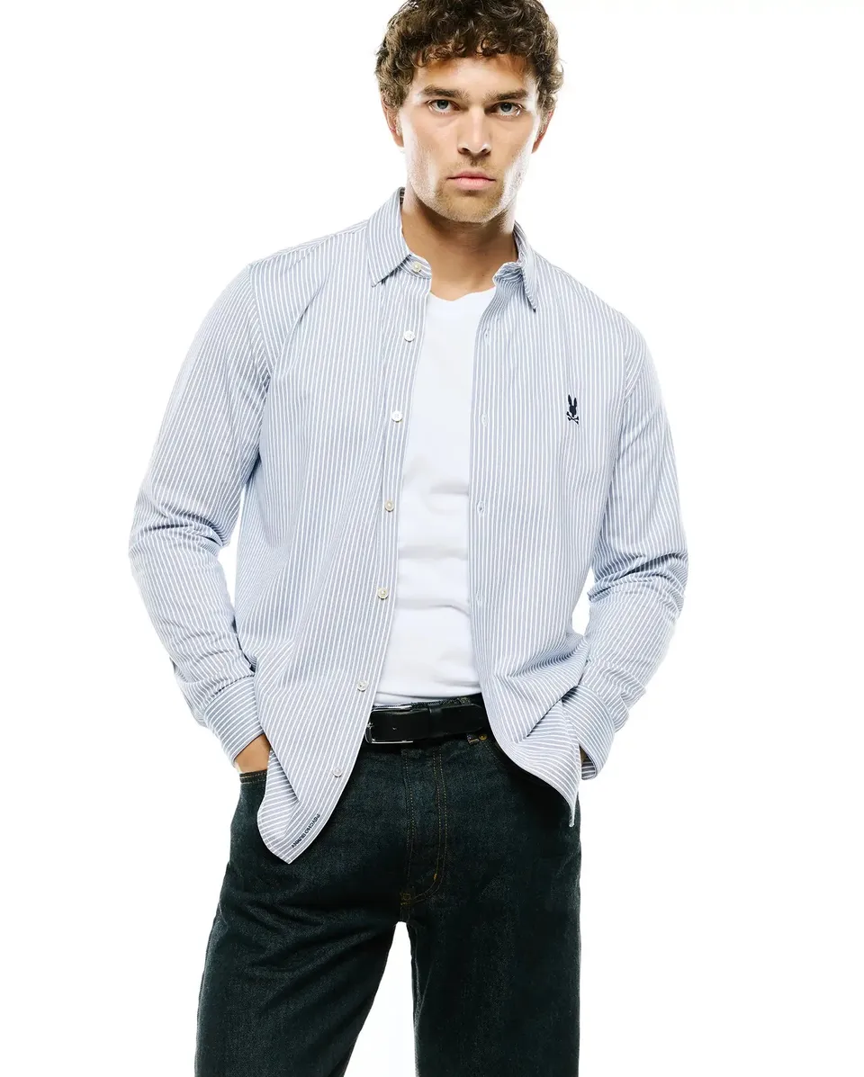 Psycho Bunny Men's Shirts MEN'S JIM PIMA STRIPE KNIT SHIRT - MT0300267 camicia uomo blu righe
