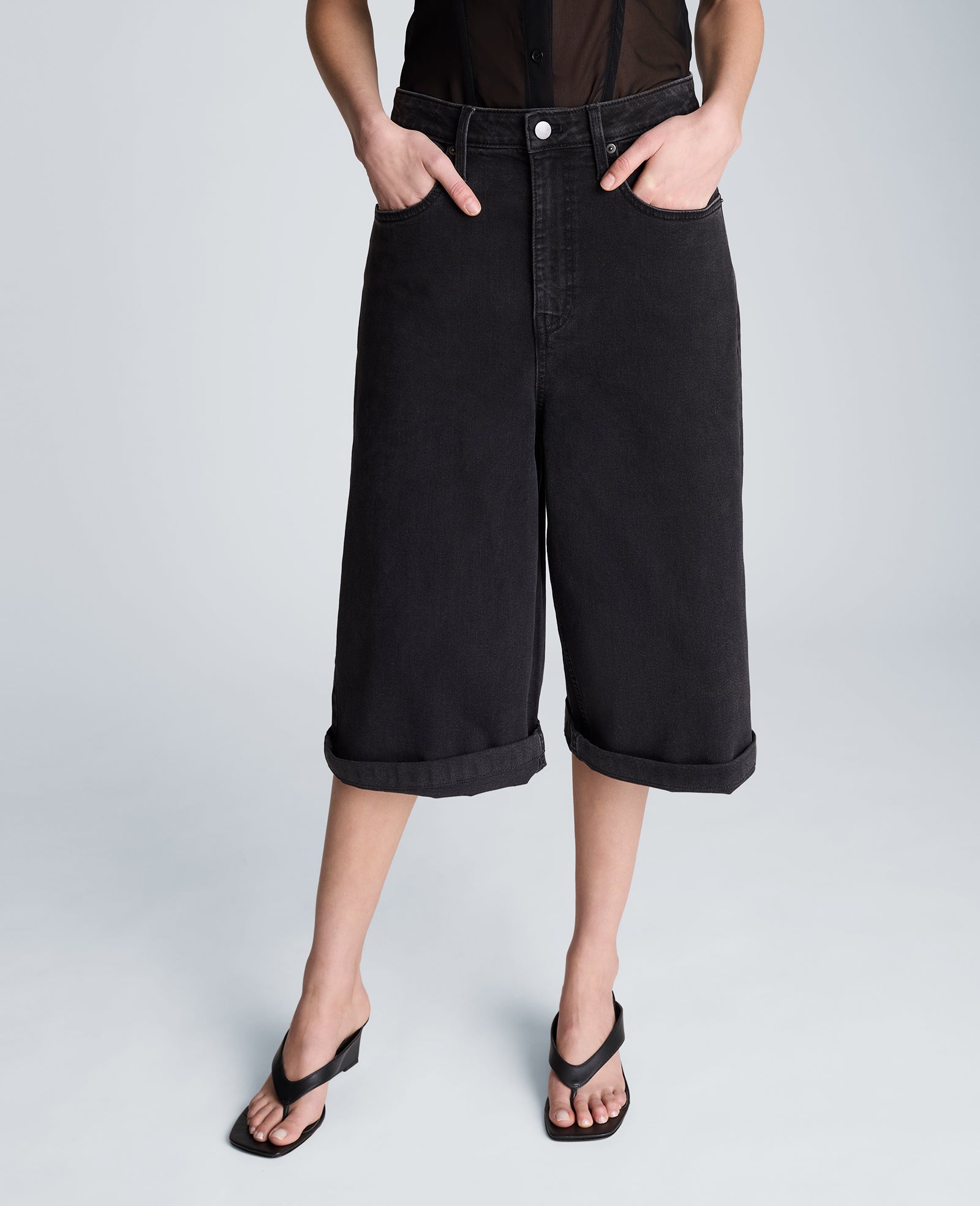 Kenneth Cole Reaction Clothing High Rise Fly Front Culotte Short shorts denim neri