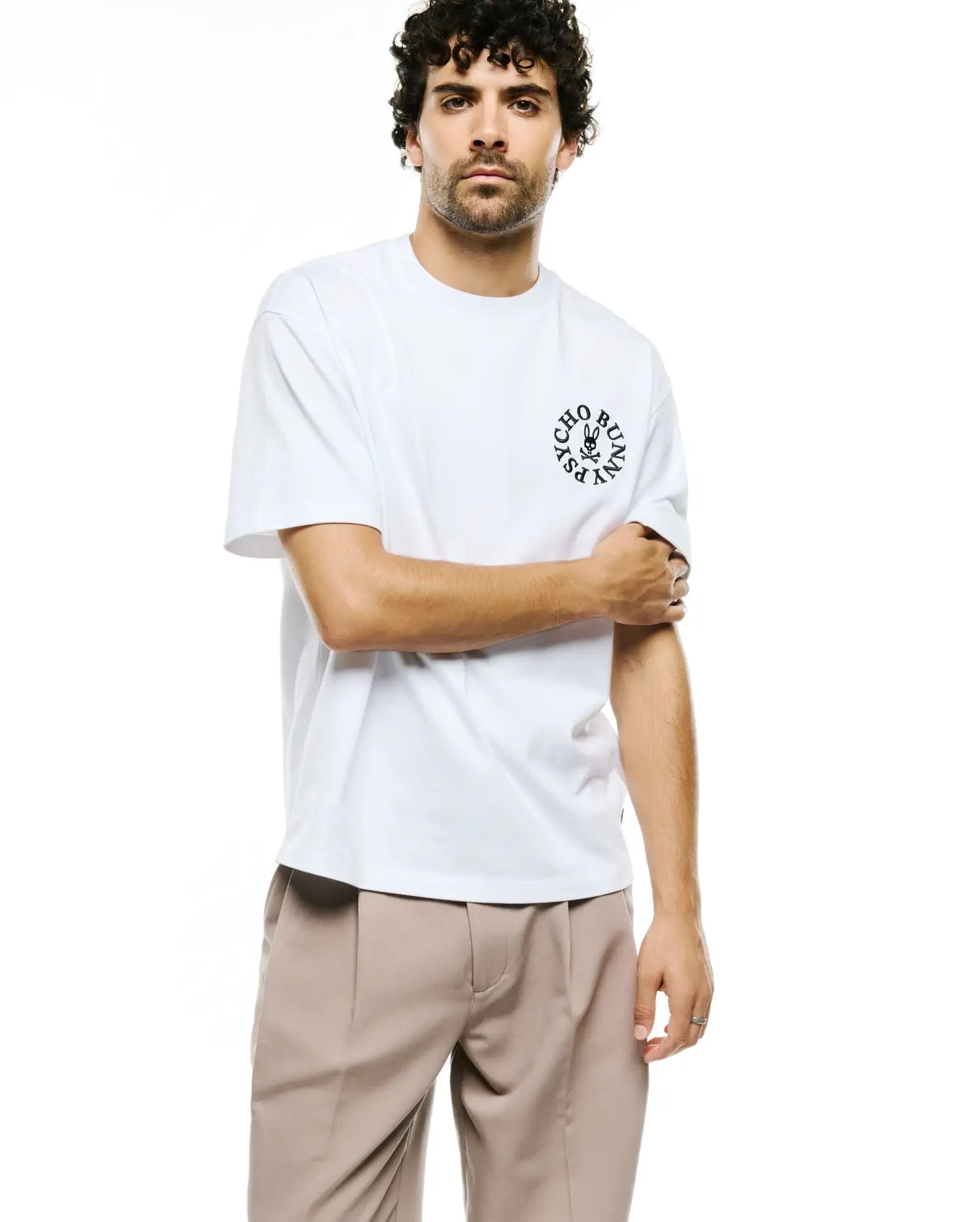 Psycho Bunny Men's Tees MENS OLEK RELAXED BACK GRAPHIC TEE MT0200437 T-shirt bianca oversize