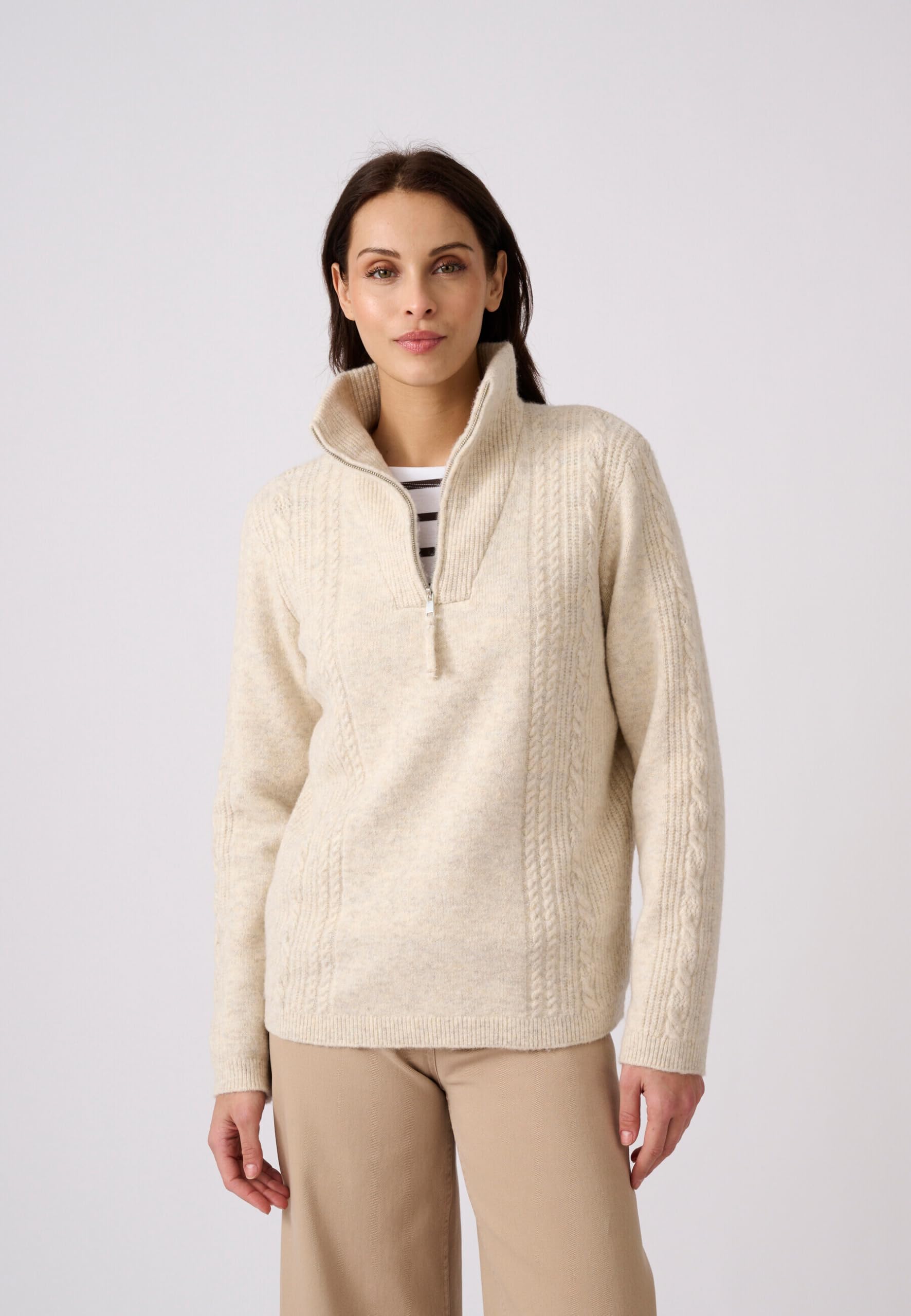 Damart Thermolactyl maglione da donna marrone beige mélange a trecce
