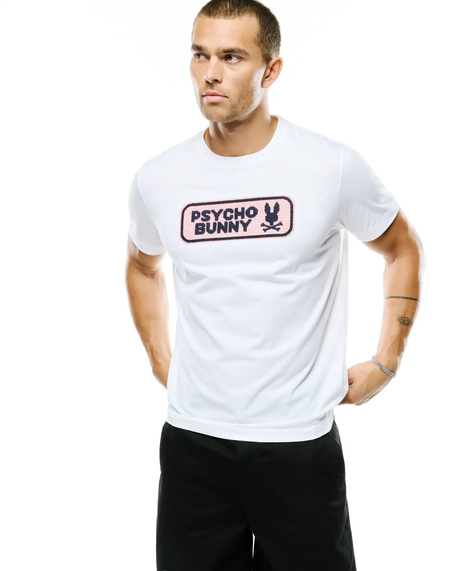 Psycho Bunny Men's Tees Samson Wordmark Graphic Tee t-shirt White in cotone Pima