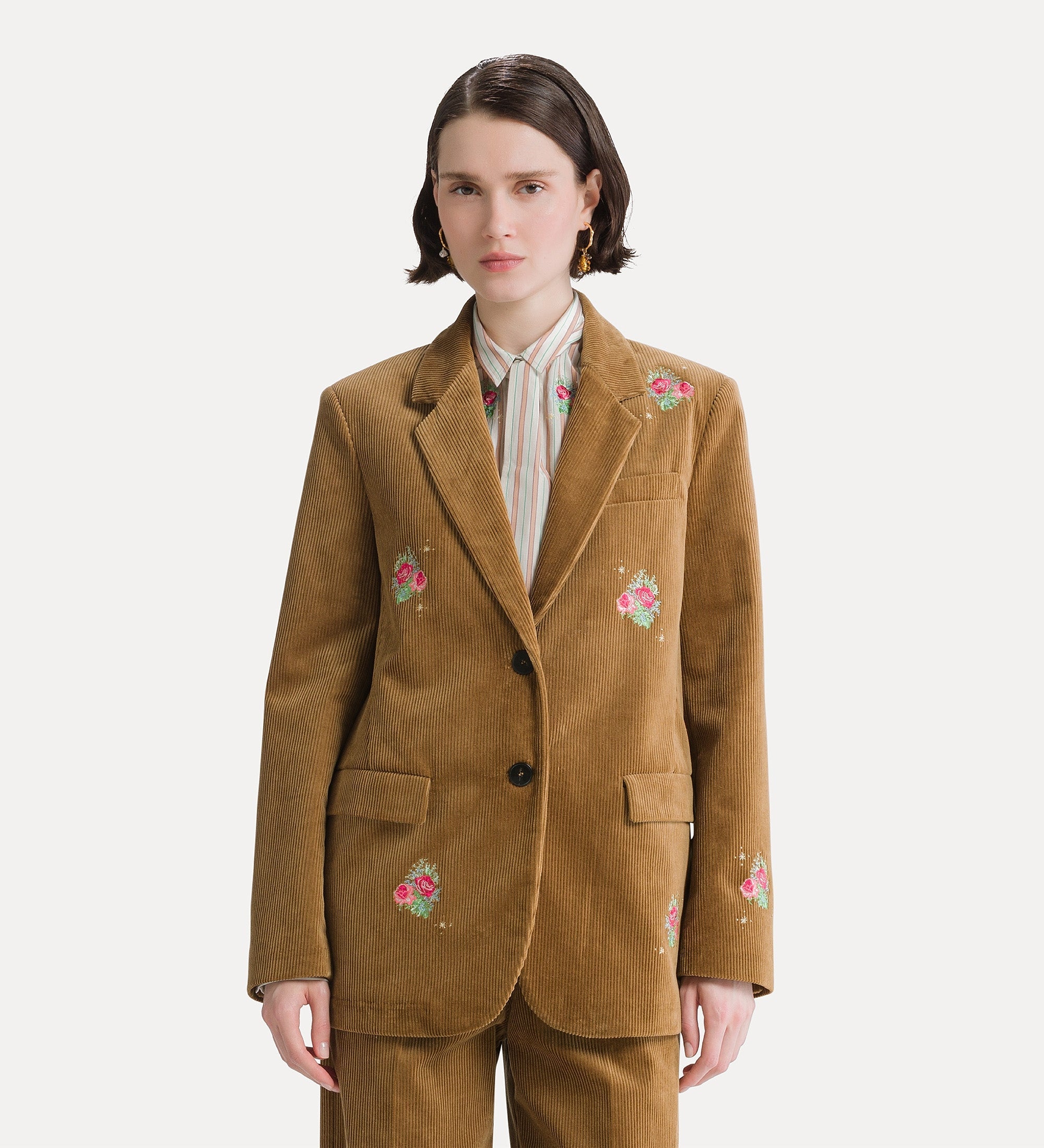 Forte giacche Bouquet Embroidery Jacket giacca marrone in velluto a coste