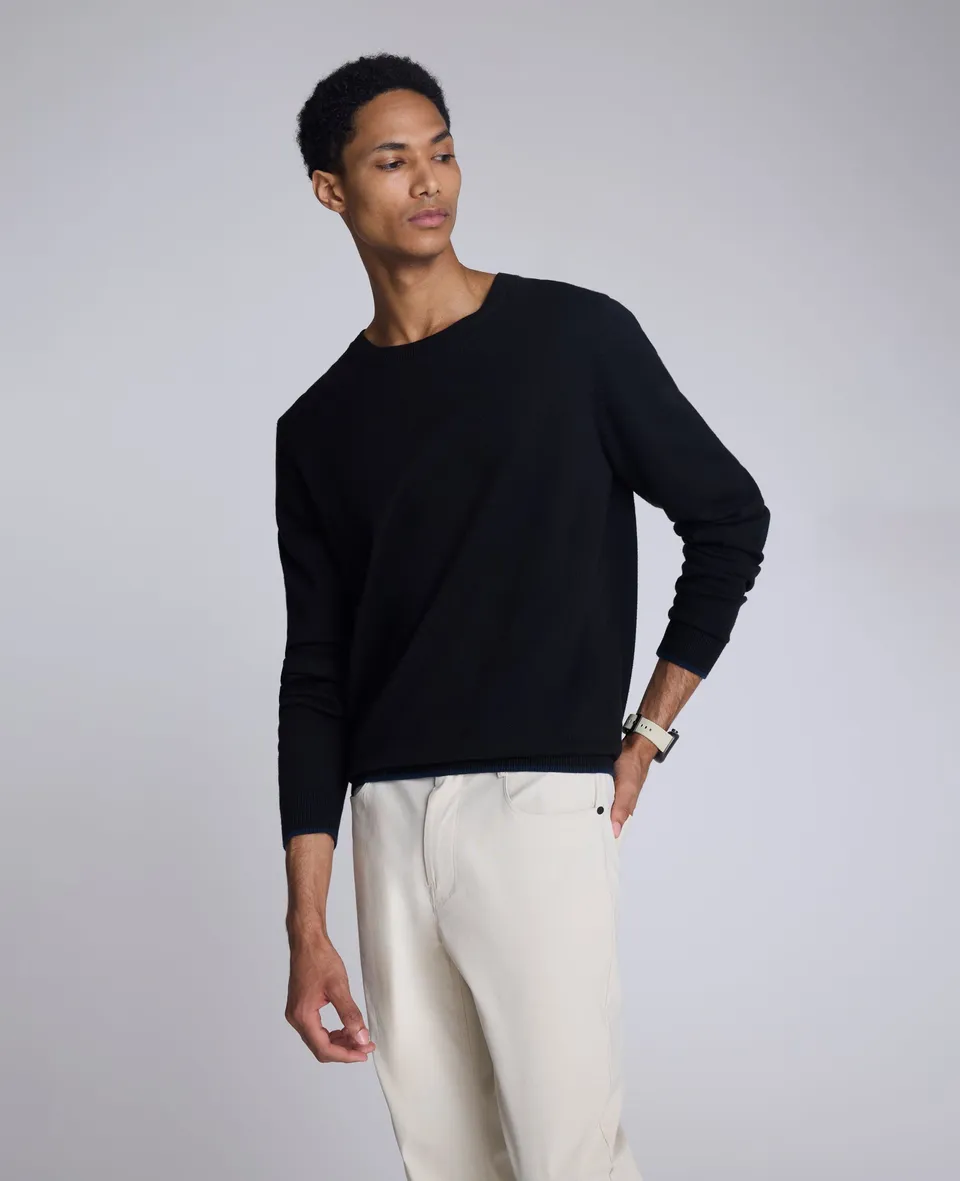 Kenneth Cole Reaction Clothing Crew Neck Sweater with Tipping Details maglione nero
