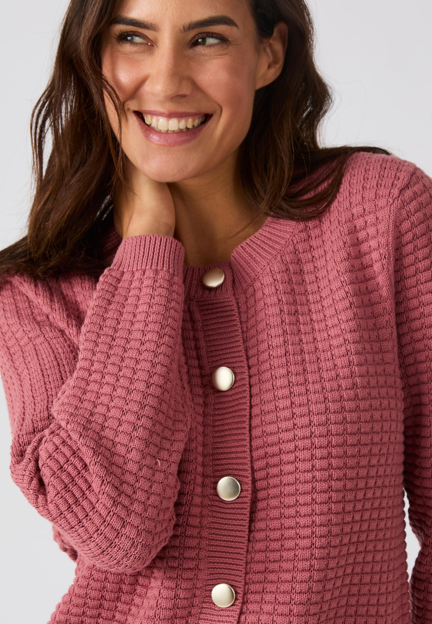 Damart Prêt-à-porter cardigan donna marrone beige a righe in cotone