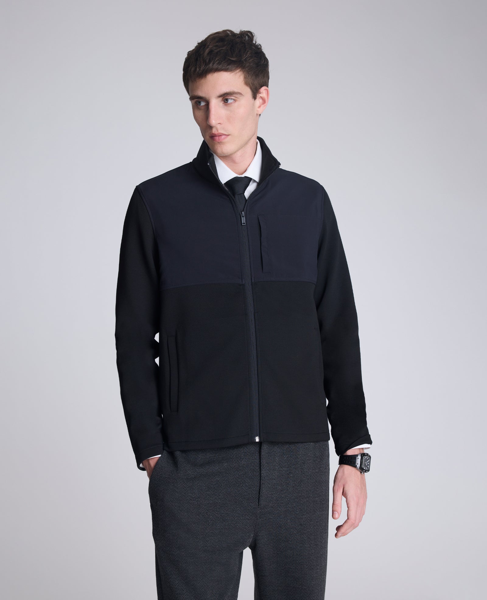 Kenneth Cole Reaction Mock Neck Full Zip Jacket giacca nera melange S-XXL traspirante