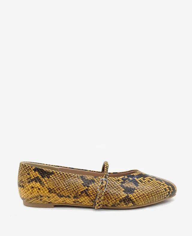Kenneth Cole Reaction Shoes Magnolia Snakeskin Leather Ballet Flat ballerine Brown Snake, pelle
