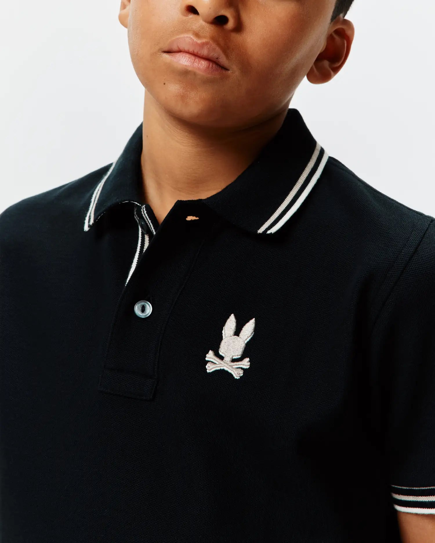 Psycho Bunny Kids Polo Shirts Brad Pique Polo KT0100103 polo nera in cotone Pima