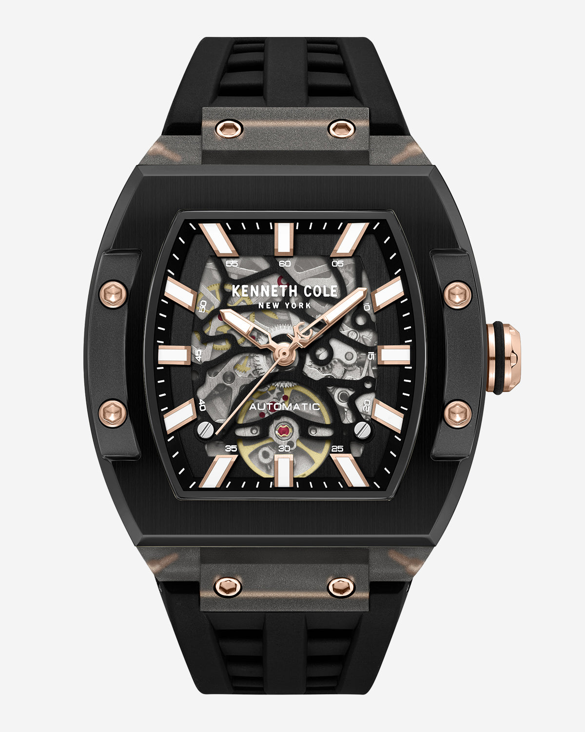 Kenneth Cole Reaction Watches Skeleton Automatic Silicone Watch orologio nero