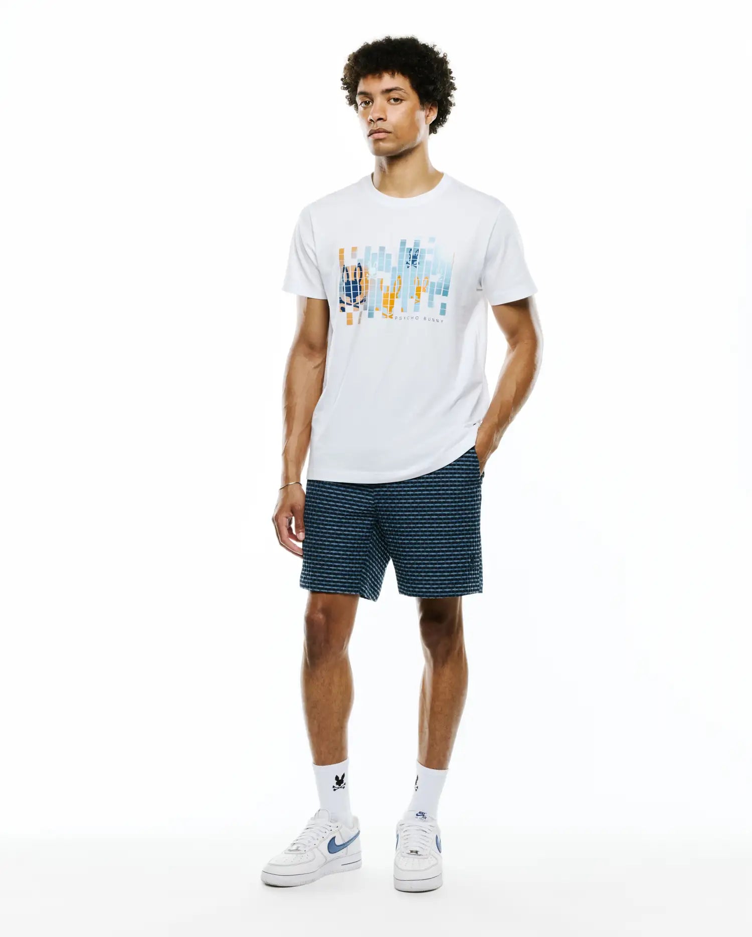 Psycho Bunny Men's Tees Zander Pima Cotton Graphic Tee maglietta bianca