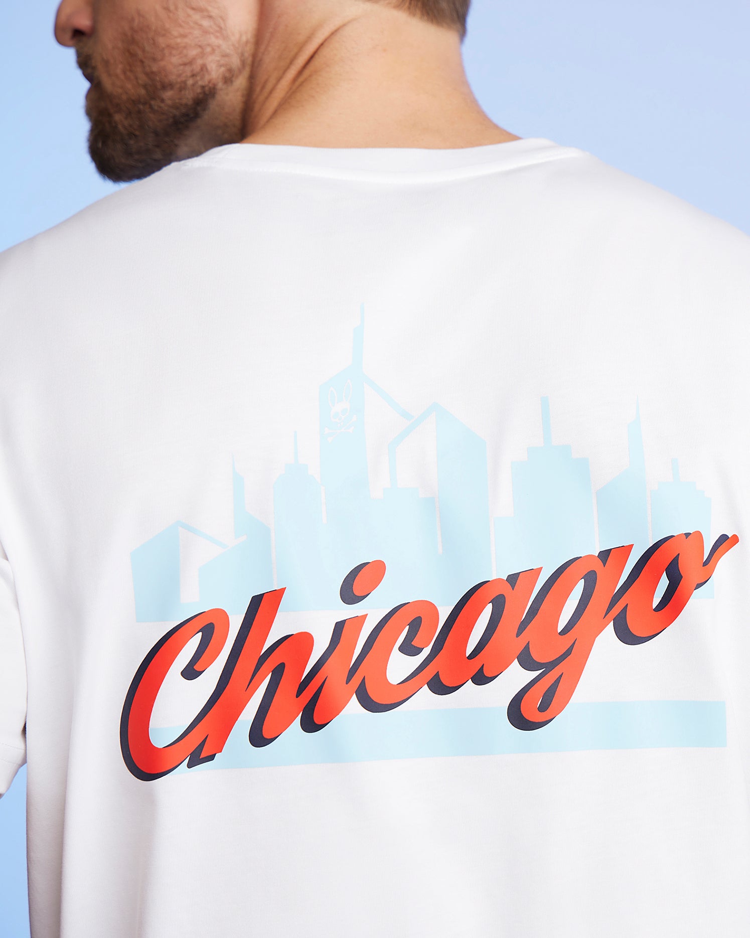 Psycho Bunny Men's Tees MENS CHICAGO CITY TEE B6U551W1PC t-shirt bianca in cotone Pima