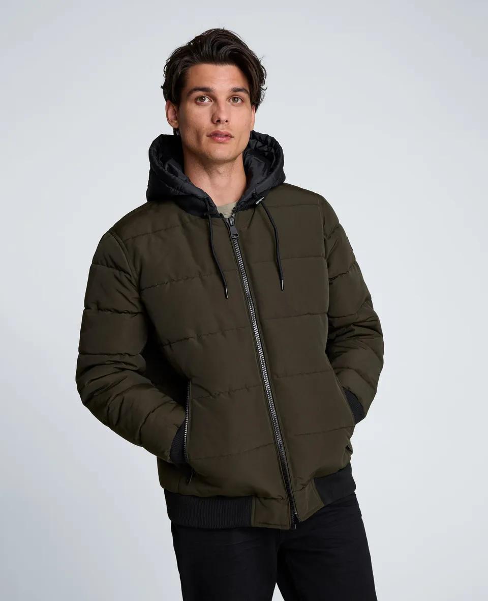 Kenneth Cole Reaction Oxford Hood Bomber Jacket giacca verde S con cappuccio