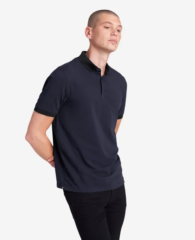 Kenneth Cole Reaction Clothing Colorblock Collar Solid Short Sleeve Polo polo blu navy