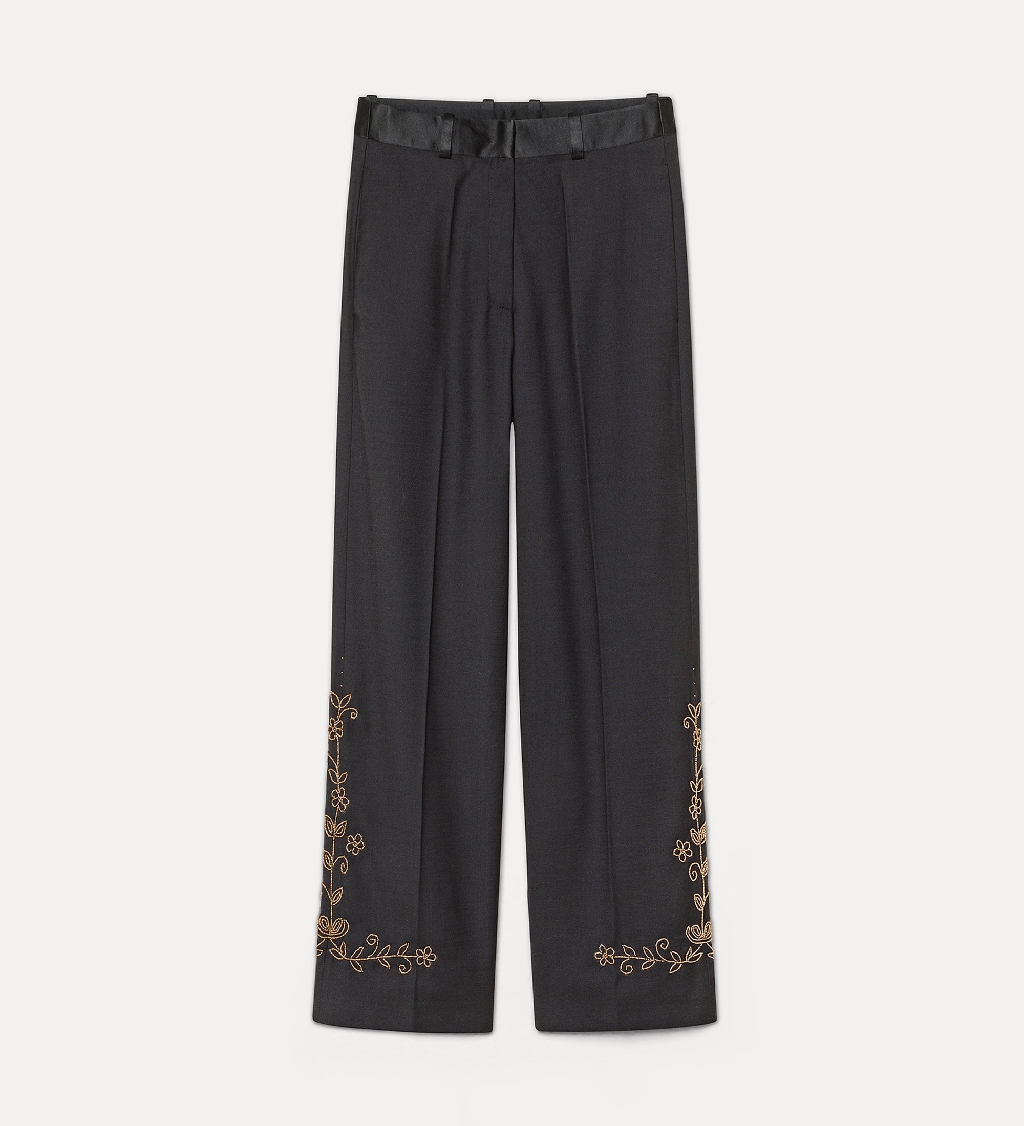 Forte pantaloni trousers with “the queen's beads” hand embroidery black pantaloni ricamati