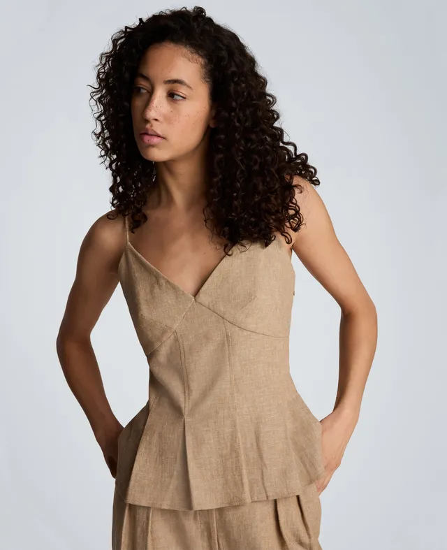 Kenneth Cole Reaction Clothing Linen Fitted Cami top color taupe melange in lino