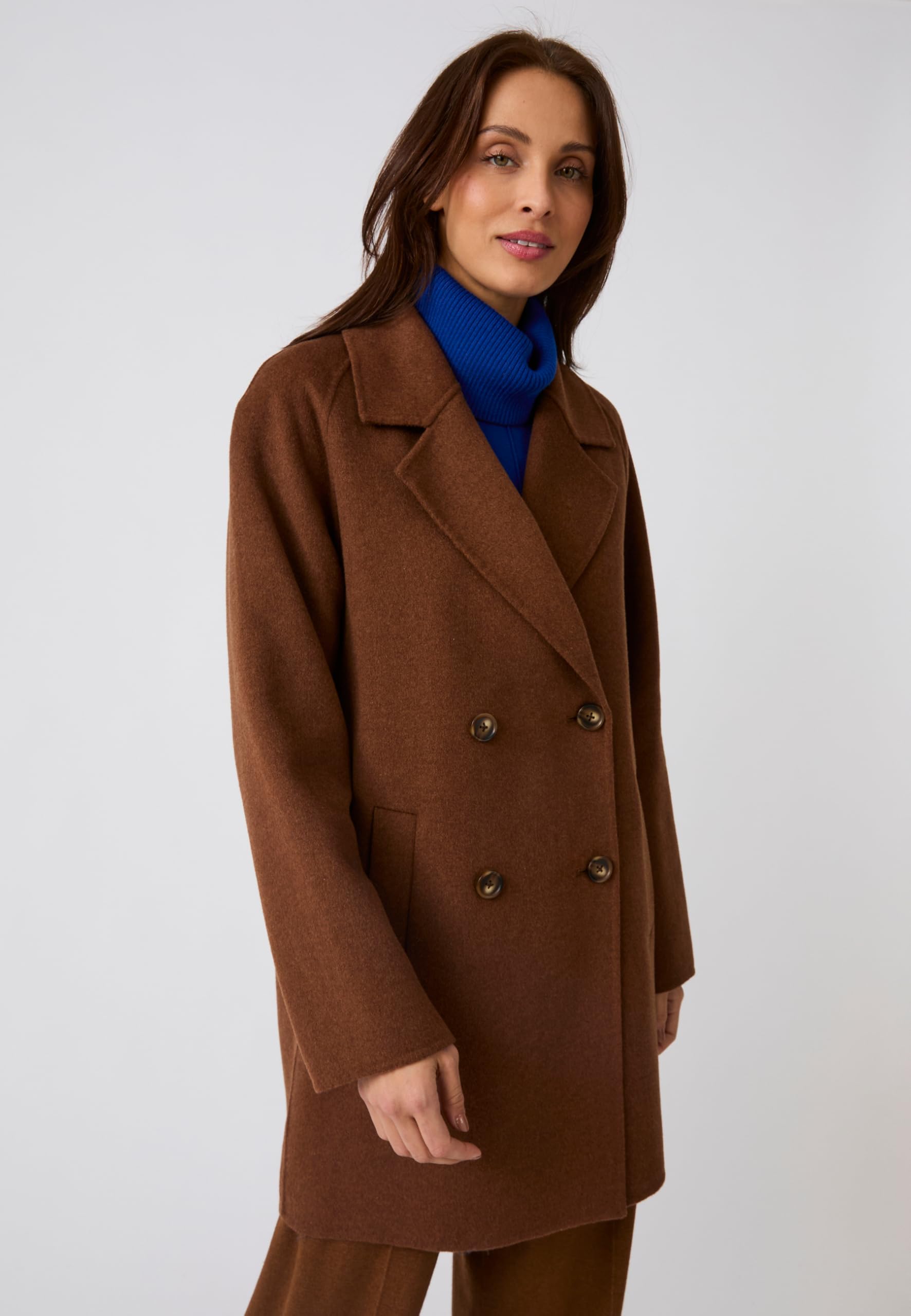 Damart Prêt-à-porter Cappotto donna marrone cioccolato in lana e cashmere