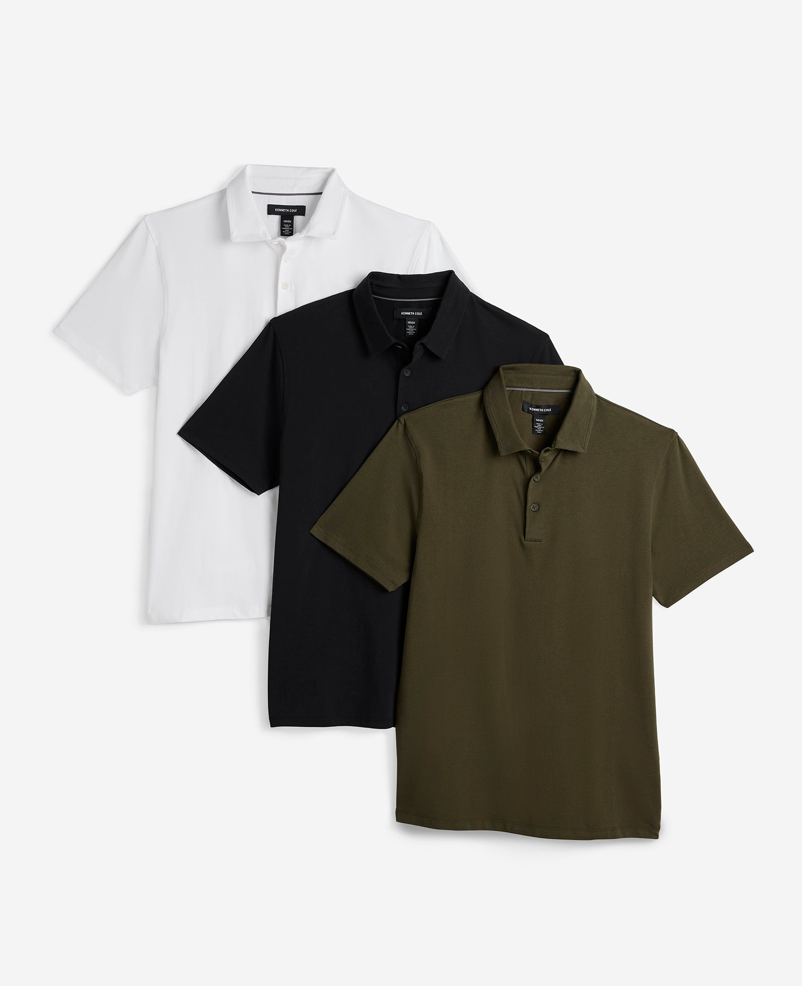 Kenneth Cole Reaction Clothing Performance Button Polo bundle 3 pezzi verde scuro cotone elasticizzato