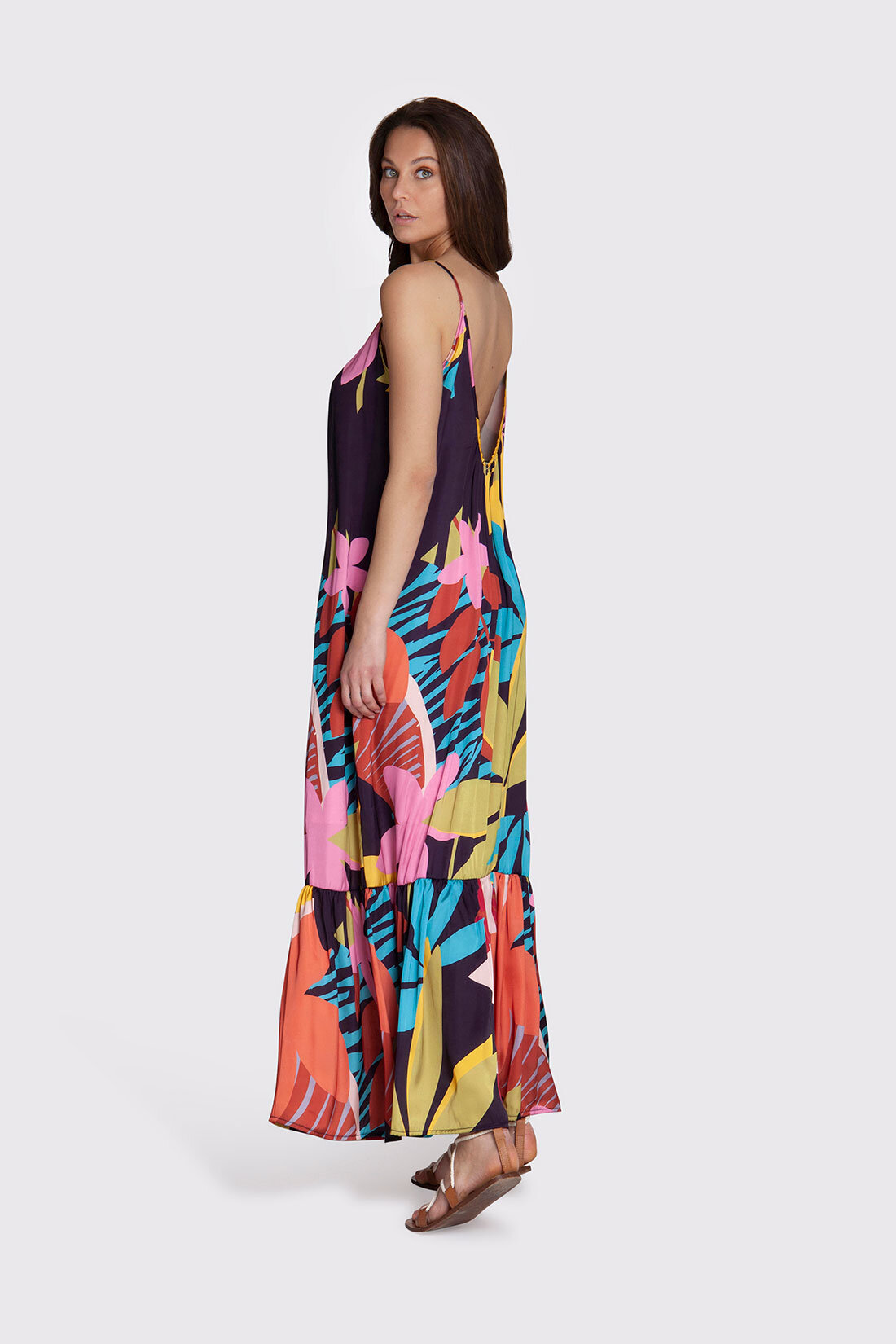 Markup Donna Vestiti Abito lungo in raso stampa fiori