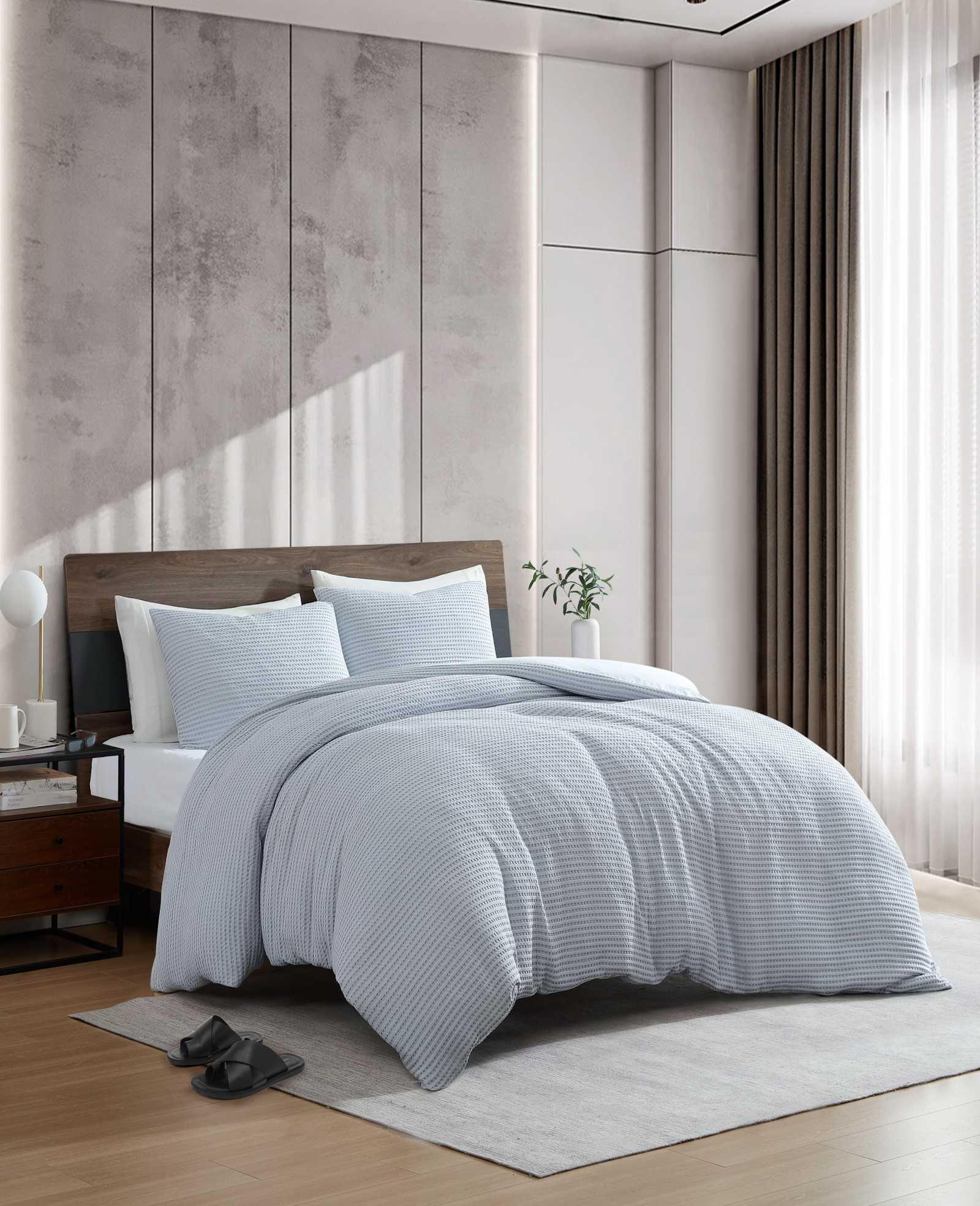 Kenneth Cole Home & Bedding Solid Waffle Duvet Set copripiumino blu vapor
