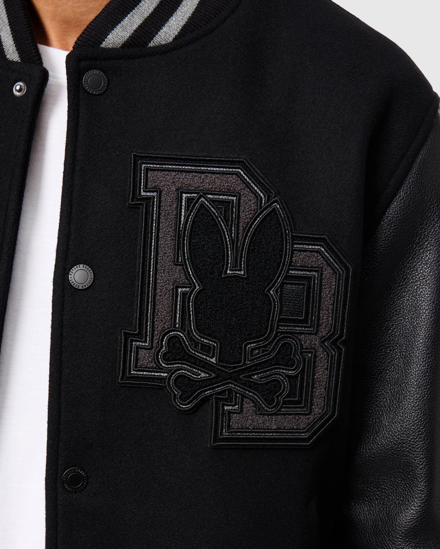 Psycho Bunny Jackets MENS BRAYDEN WOOL LEATHER VARSITY BOMBER giacca nera