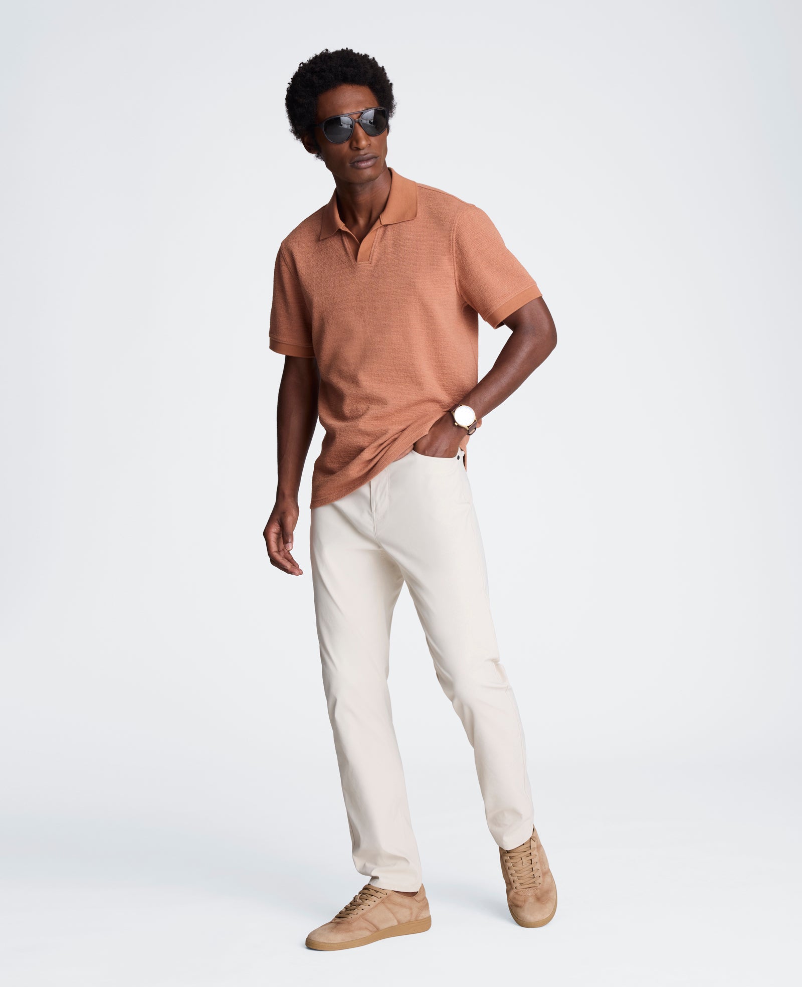 Kenneth Cole Reaction Clothing Short Sleeve Johnny Collar Polo with Ribbing polo clay a coste