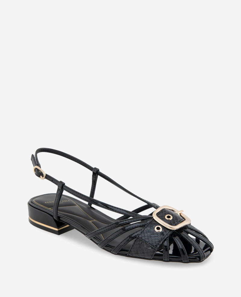Kenneth Cole Reaction Shoes Farrah Patent Caged In Buckle Sandal sandalo nero