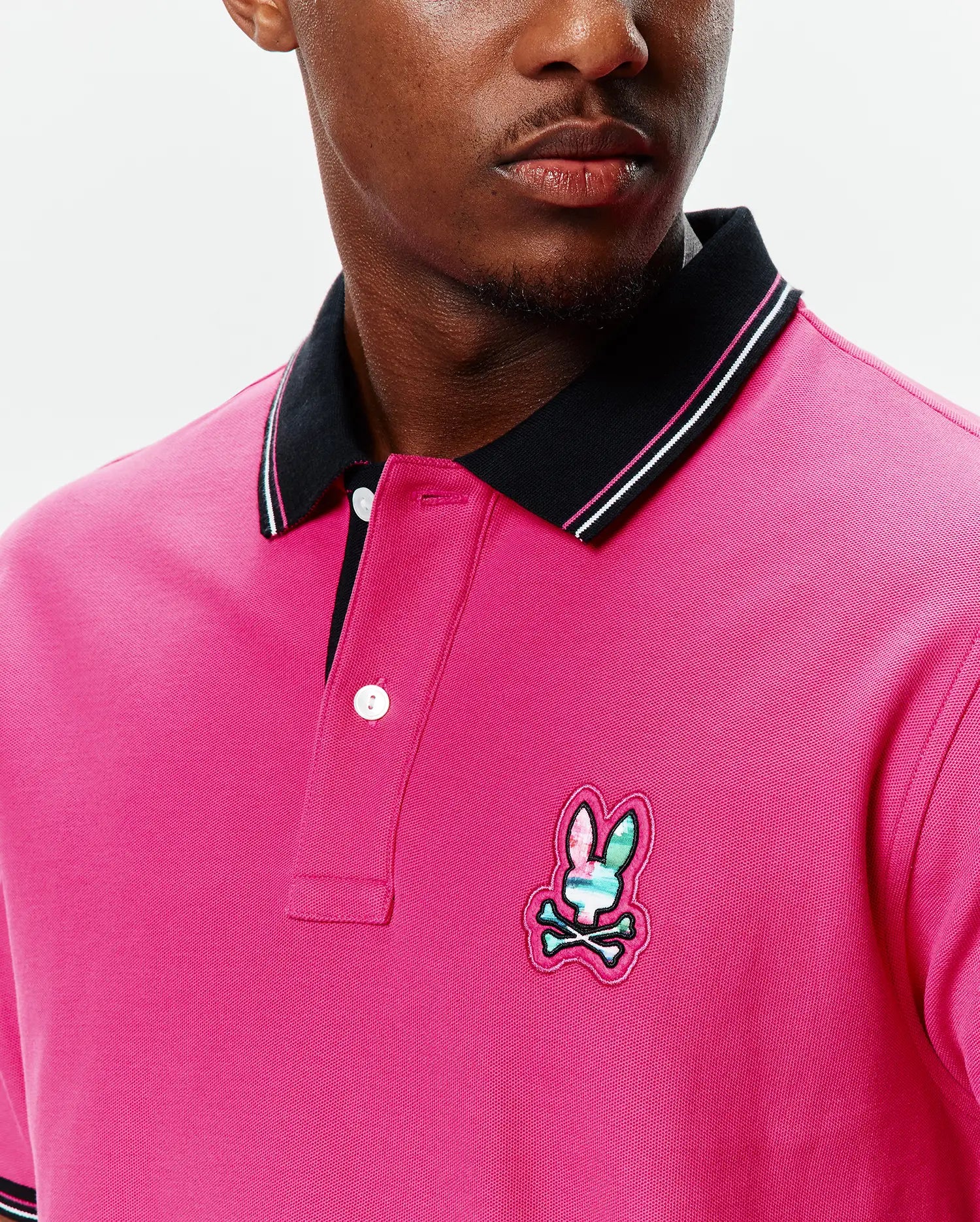 Psycho Bunny Men's Polos Nate Piqué Polo 665 Pink Yarrow cotone Pima