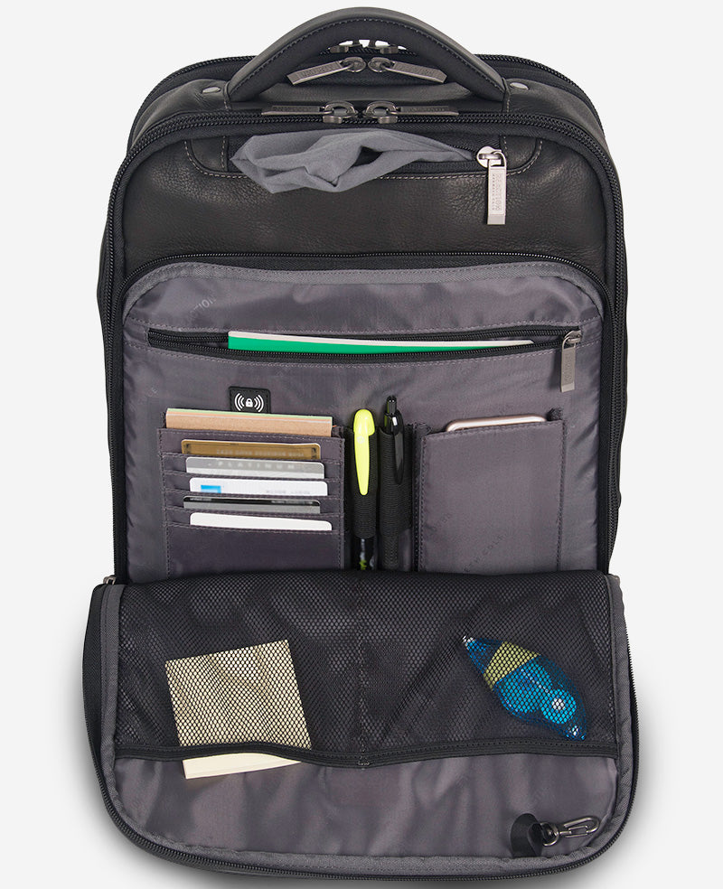 Kenneth Cole Reaction Luggage Colombian Leather Backpack zaino nero in pelle