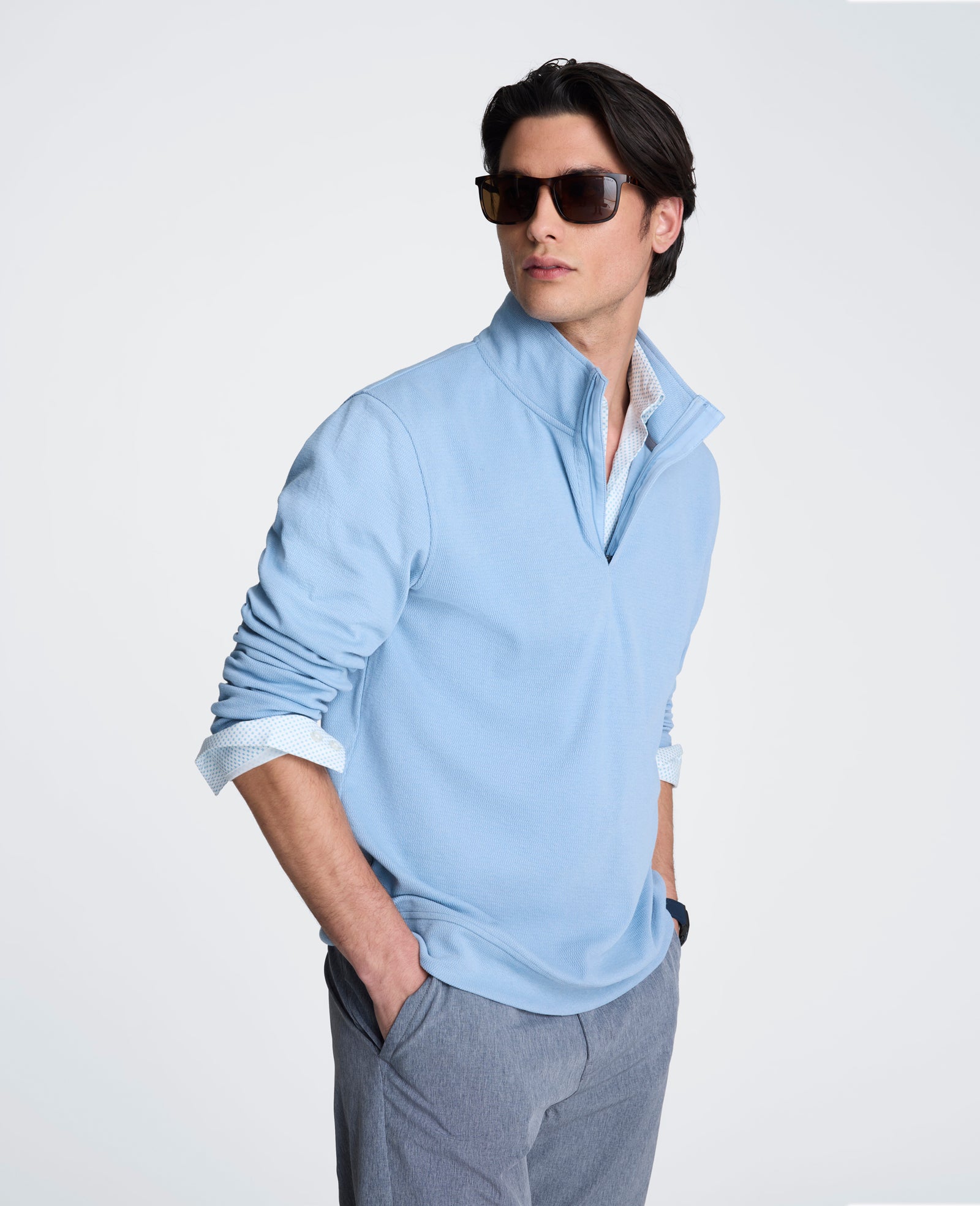Kenneth Cole Reaction Clothing Hidden Placket Quarter Zip Sweater maglione blu faded