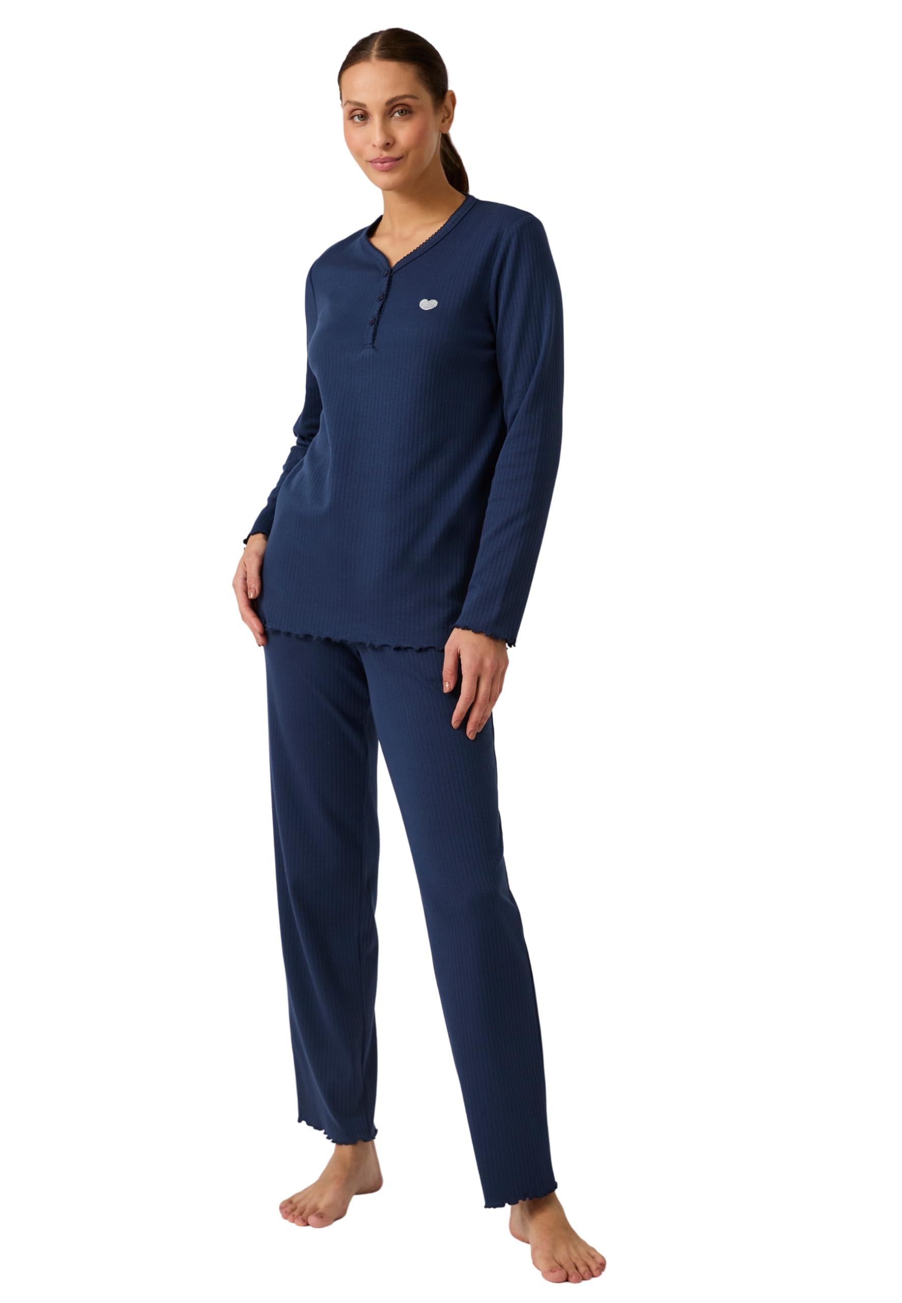 Damart Homewear pigiama da donna blu XS in maglia interlock a costine