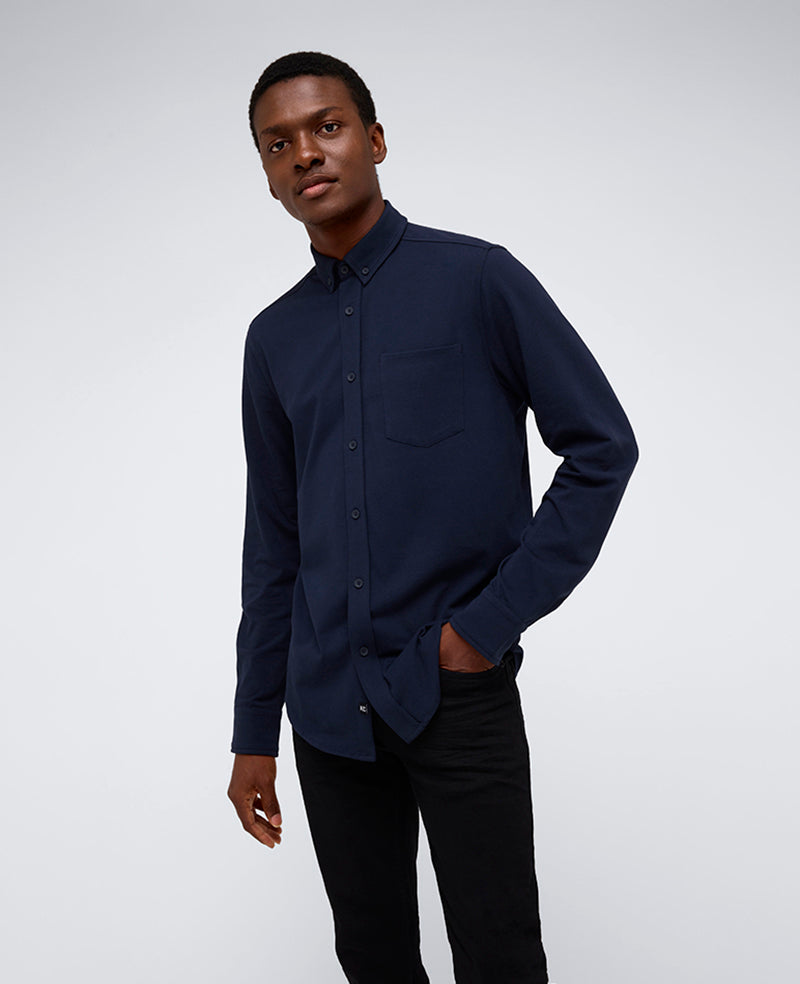 Kenneth Cole Reaction Clothing Long Sleeve Button Down Stretch Shirt camicia blu navy