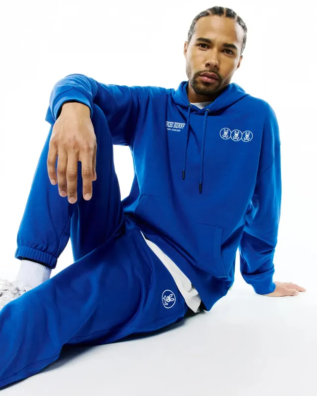 Psycho Bunny Men's Sweatshirts & Hoodies Nathaniel Oversized Hoodie felpa blu oversize